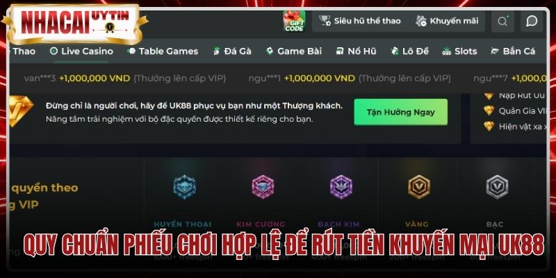 Điều kiện phiếu cược hợp lệ khi rút tiền UK88 khuyến mại